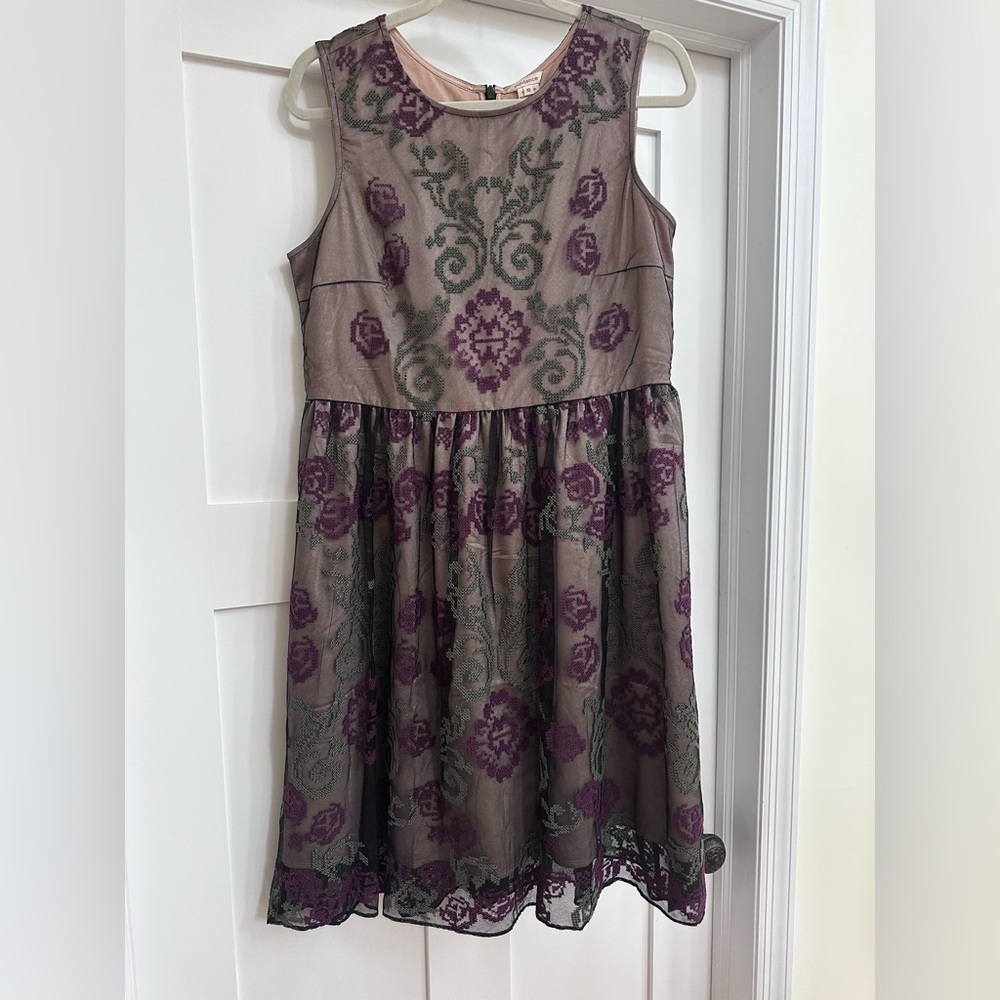 Sundance sleeveless embroidered fit and flare dress.